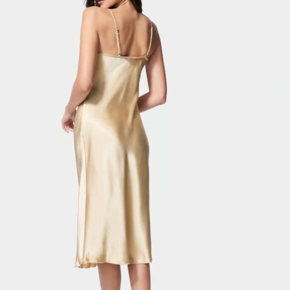 BEBE Satin Cowl Neck Midi Slip Dress Champagne Size XL NWT - Picture 2 of 8